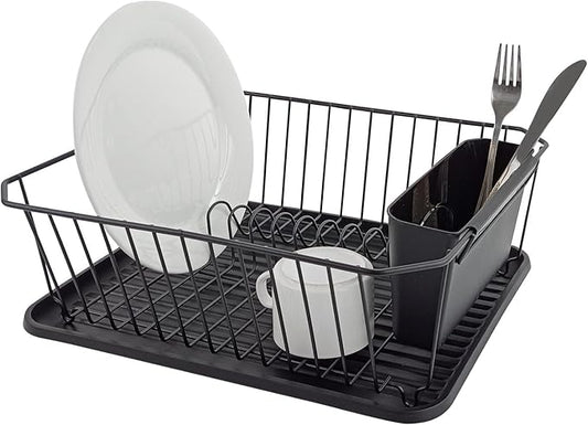 Asixxsix Dish Drying Rack, Stainless Steel Dish Drainer with Utensil Holder and Drainboard, Sink Organization and, 14" x 12" x 5" for Home and Apartment Decor (Black) by Asixxsix
