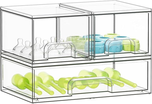 SpaceAid Bottle Storage Organizer Baby - Acrylic Bottles Station Organizer Container, Stackable Clear Drawers for Countertop, Vanity, Bathroom, Cabinet, Pantry Organization, 3 Pack, 2S1L, 7.8"H by SpaceAid