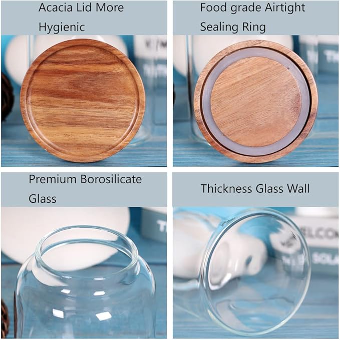 Large Glass Food Canisters, 93 FL OZ(2750ml) Kitchen Serving Stoarge Container with Airtight Wooden Lids, Cereal Dispenser Jars for Spaghetti Pasta, Powder, Spice, Tea, Coffee(8.8inch high) - Image 3