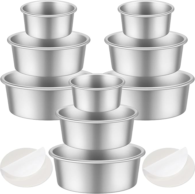Mumufy 9 Pcs Aluminum Round Cake Pan Set 3-Tiered Non Stick Cake Durable, Even Heating, Rust-Resistant,for Home Party Wedding or Birthday Cakes Baking Supplies 6, 8, 10 inch by Mumufy