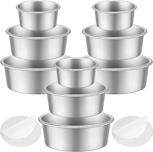 Mumufy 9 Pcs Aluminum Round Cake Pan Set 3-Tiered Non Stick Cake Durable, Even Heating, Rust-Resistant,for Home Party Wedding or Birthday Cakes Baking Supplies 6, 8, 10 inch by Mumufy