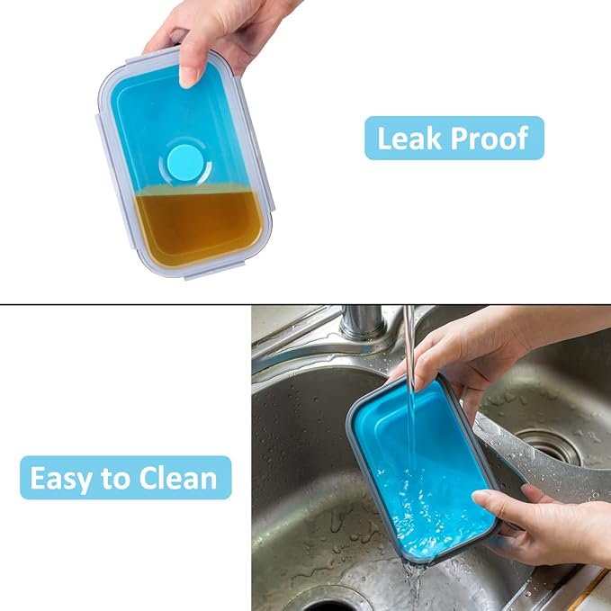 Collapsible Food Storage Containers with Airtight Lid & Air Vent, 16.9 oz, Kitchen Stacking Silicone Collapsible Meal Prep Container Set for Leftover, Microwave Freezer Dishwasher Safe, Blue, Set of 4 - Image 8