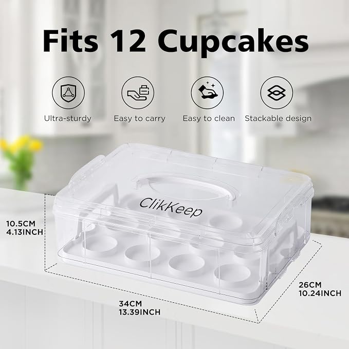 Cupcake Carrier with Lid and Handle,Cookie, Cake, Cupcake and Brownie Storage Carrier, Holds 12 Standard Cupcakes - Image 2