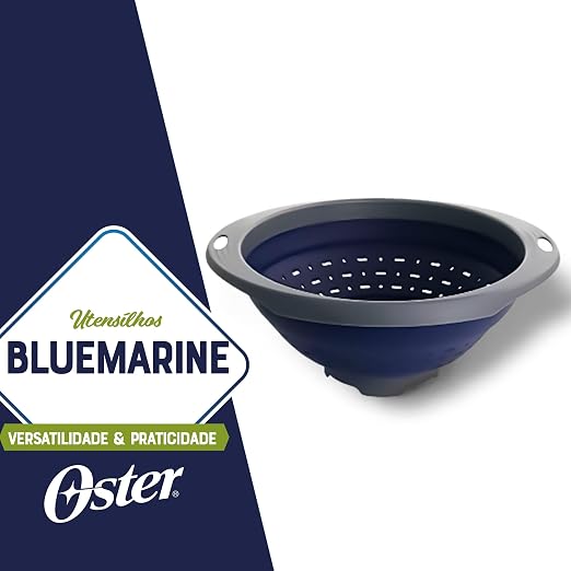 Oster Bluemarine 10-Inch Foldable Strainer – Collapsible Colander for Pasta, Vegetables, Fruits, Space-Saving Kitchen Tool, Blue/Grey Dishwasher Safe - Image 2