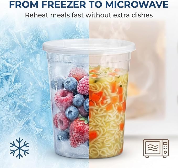 48 Sets Plastic Deli Containers with Lids - 8oz, 16oz Pint & 32oz Quart | Leak Proof, Microwaveable, Dishwasher & Freezer Safe - Plastic Food Storage, Meal Prep, Restaurant & Soup Containers - Image 8