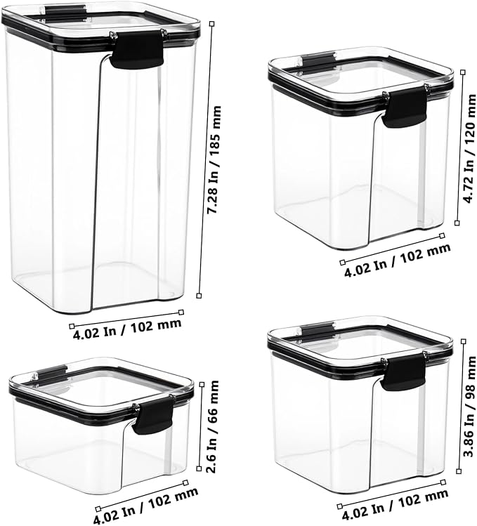 8 PCS Airtight Food Storage Containers Set, Assorted Size Plastic Cereal Containers with Lids, Clear Leakproof Kitchen Storage Container for Dry Food, Cereal, Flour and Sugar - Image 2