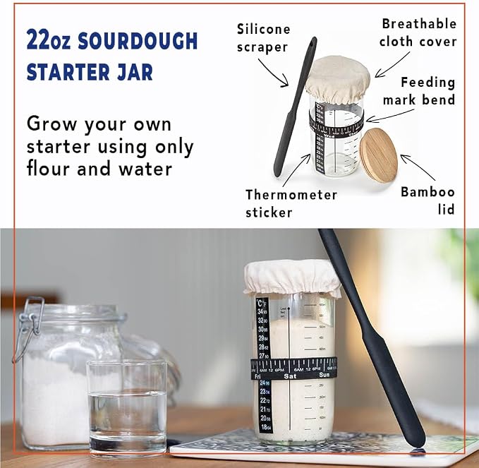 Sourdough Starter Kit all-in-one 18PCS, Premium Sourdough Bread Baking Supplies, Banneton Bread Proofing Basket Round 9in Hand-made, Sourdough Starter Jar 22OZ, Baking Gift Set, Italian Design - Image 4