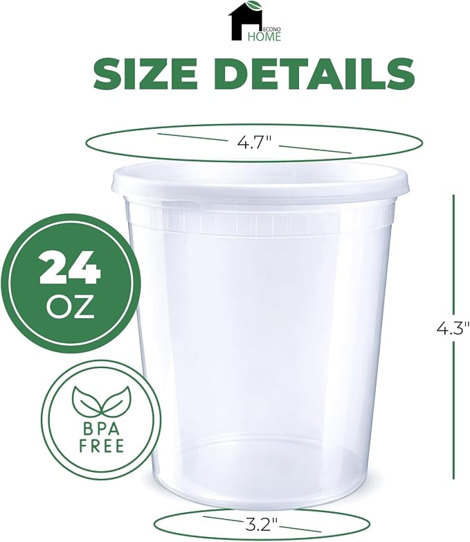 EconoHome Clear Deli Containers with Lids - 240-Pack, 24oz Plastic Containers with Lids for Food Storage, Meal Prep, Leftover, Restaurant Business, Takeout - Fridge, Microwave & Freezer-Safe - Image 3