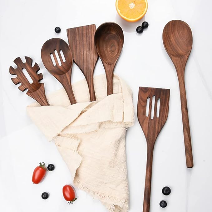 Wooden Spatula Set for Cooking - Handmade Natural Black Walnut Kitchen Utensils, Set of 2 Turner Spatulas, Nonstick Cookware, 13" Long Handled - Image 6
