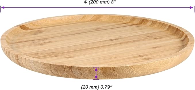 JOIKIT 3 Pack 8 Inch Bamboo Round Platter, Fine Polished Round Wood Plates Bamboo Serving Tray for Holding Fruit, Bread, Cheese, Nut, Coffee, Tea, Plant Saucer - Image 2