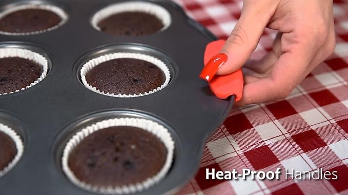 Eatex Nonstick Baking Sheet Set, 15-Piece Baking Pans Set with Silicone Handles, Carbon Steel Cookie Sheets for Baking, Commercial Grade Quality Bakeware Sets Includes Muffin Pan, Cake Pan and More - Image 9