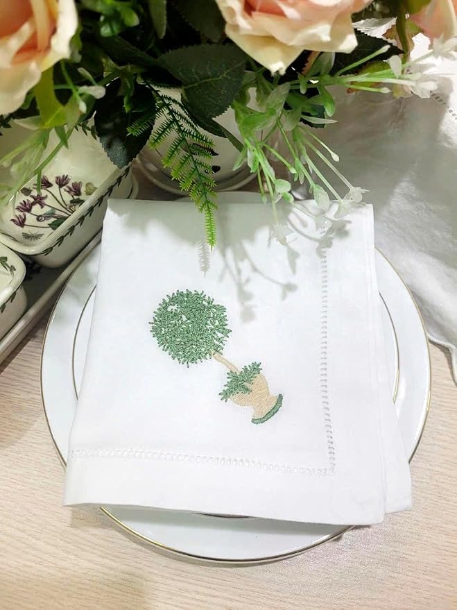 Embroidered Cloth Napkin Herb Tree Cotton Napkins Set of 6, 20 x 20 Hemstitch Table Napkins Machine Washable, Daily & Holidays, Great Gift Ideas - Image 5