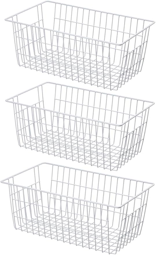 SANNO Large Freezer Baskets Metal Storage Organizer Bin Basket Wire Storage Basket for Kitchen Pantry Bathroom Set of 3 Large Metal Farmhouse Food Fruit Produce Organizer Bins by SANNO