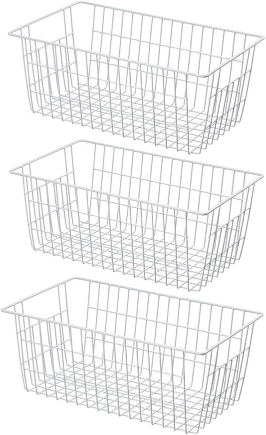 SANNO Large Freezer Baskets Metal Storage Organizer Bin Basket Wire Storage Basket for Kitchen Pantry Bathroom Set of 3 Large Metal Farmhouse Food Fruit Produce Organizer Bins by SANNO