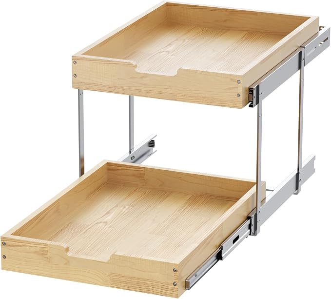 Sikarou Wood Pull Out Cabinet Organizer 2 Tie 14" W x 21" D, Heavy-Duty Sliding Drawers for Inside Cabinets Storage and Organization for Kitchen, Pantry, Bathroom - Image 7
