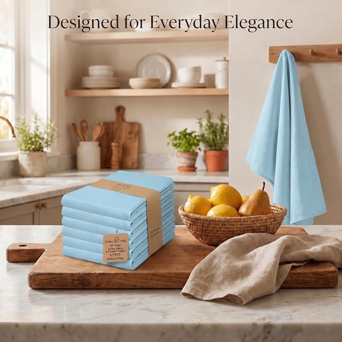 Urban Villa Kitchen Towels Cotton Dish Towels 20”x30” (Set of 6) Aqua - Image 5