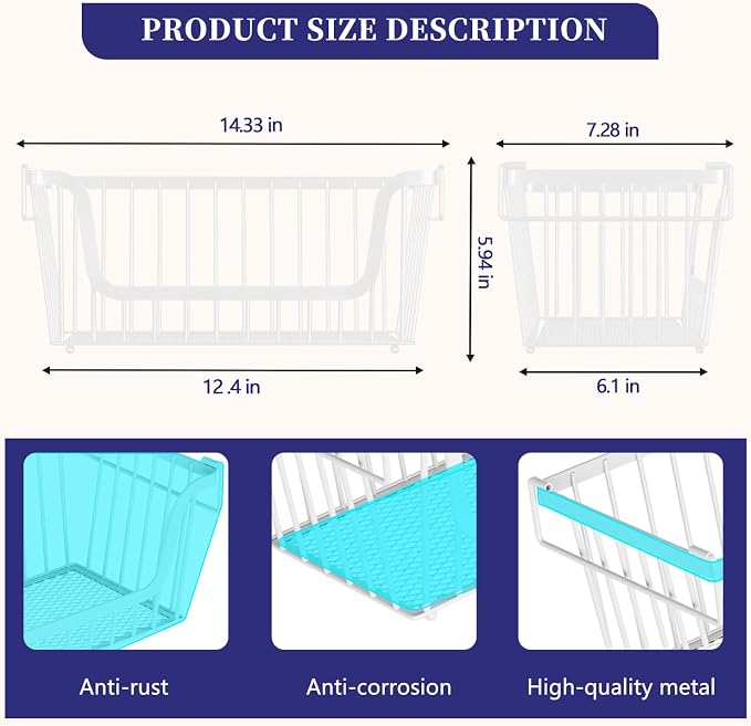 5 Pack Enhanced Leak-Proof Bottom Stackable Wire Baskets, Pantry Organizers and Storage, pantry storage，Shelf Baskets, Fruit Basket, Potato and Onion Storage Bins，(White) - Image 5