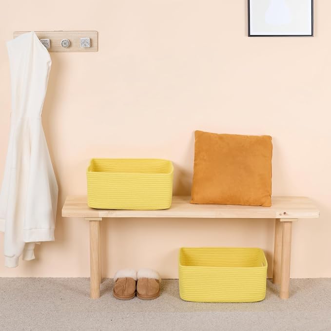 MiniArk Large Storage Baskets for Shelves, 17 x 13 x 7.5” Closet Organizers Bins for Clothes Blanket Towels, Baby Nursery, Toy Baskets Box, Woven Rope Baskets, 2 Packs Yellow - Image 6