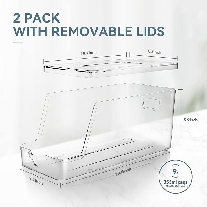 theaoo 6 Pack Clear Storage Bins with Lids Stackable AND Soda Can Dispenser for Refrigerator with Lids - Image 7