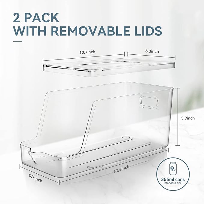 theaoo 6 Pack Clear Storage Bins with Lids Stackable AND Soda Can Dispenser for Refrigerator with Lids - Image 7