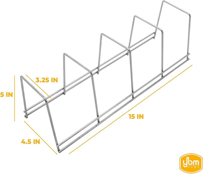 YBM Home Wire Dish Storage Rack for Plates, Cutting Boards, Bakeware, Pots and Pans, Serving Trays, Lids, and Other Cookware, 4 Section Plate Holder for Cabinets and Cupboards, 40-Pack, Silver 2551 - Image 4