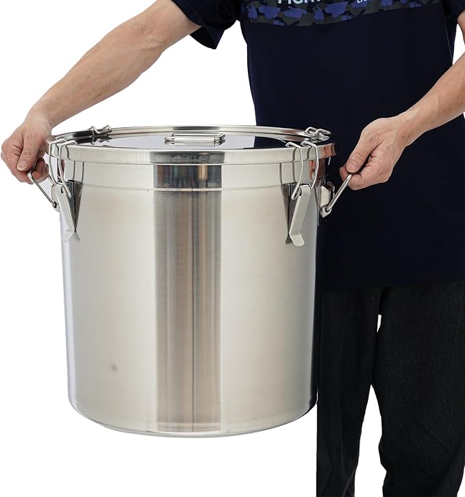 DYNAMI 12.7Gal 304 Stainless Steel Rice Storage Container,Extra Large Food Grade Canister,40-90Lbs Sealed Rice Bucket with Airtight Lid and Locking Buckle,for Rice, Flour, Grain (48L) - Image 2