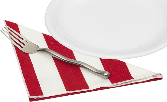 Cloth Napkins 100% Cotton Linen Napkins Set of 4 Red and White Stripe Table Linens 18" x 18" Table Napkins - Image 5