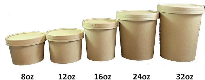 250 Sets Kraft Paper Food Containers With Vented Lids, To Go Hot Soup Bowls, Disposable Ice Cream Cups - Kraft - Image 3