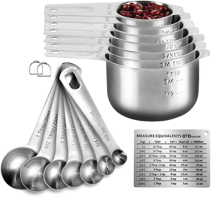 Measuring Cups and Spoons Set Heavy Duty 304 Metal Stainless Steel Measuring Cup Spoon Kitchen Gadgets for Cooking Baking (Set of 17) by KUBEMUEG