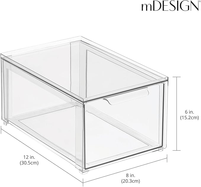 mDesign Plastic Stackable Bathroom Storage with Pull Out Bin Organizer Drawer for Cabinet, Vanity, Shelf, Cupboard, Cabinet, or Closet Organization - Lumiere Collection - 4 Pack - Clear - Image 3
