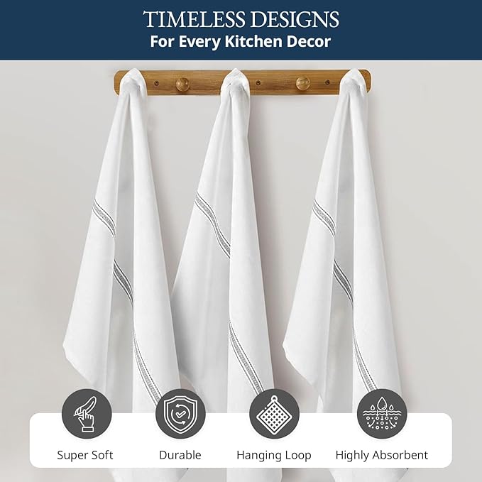 LANE LINEN Kitchen Towel Set, 6 Pack Dish Towels for Kitchen, 100% Cotton Absorbent Tea Towels, Quick Dry, 14"x25", Herringbone Weave, Reusable, Machine Washable, Soft for Drying Dishes - Grey Stripe - Image 6