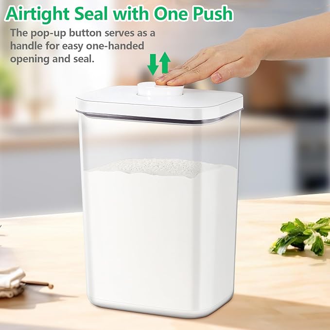 6 Qt Flour Sugar Storage Containers with Pop-up Lid Airtight 11 Lb Rice Bin | Crystal-Clear Plastic Dry Food Containers Tall and Slim BPA Free Pet Food Holder for Kitchen Pantry Organization - Image 4