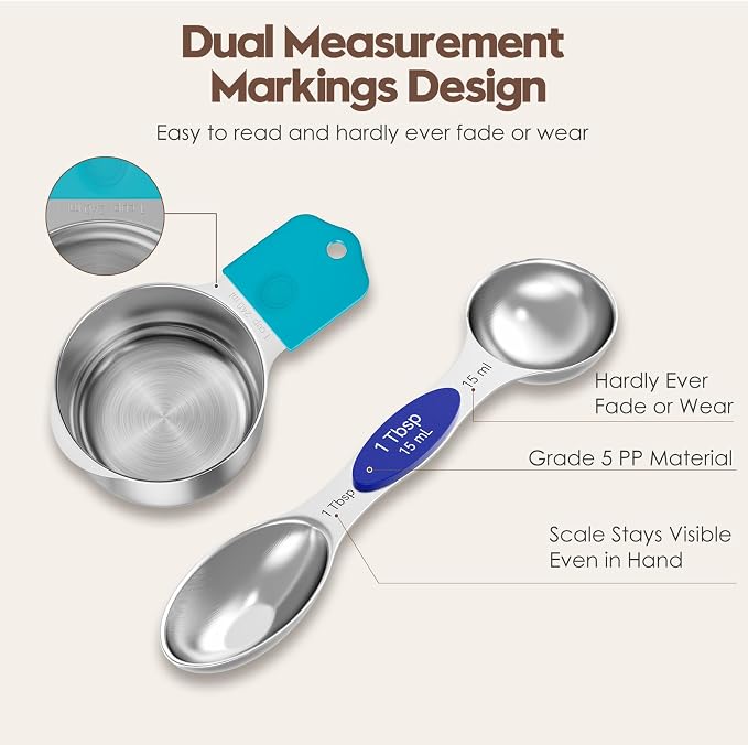 Magnetic Measuring Cups and Spoons Set – 304 Stainless Steel | Dual-Sided Markings | Space-Saving Kitchen Organizer | N52 Magnetic Nesting | 15-Piece with Leveler | Baking & Gift(Colorful) - Image 2