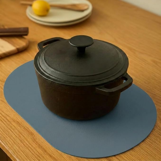 Steel Blue Oval Silicone Placemats Set of 4 – Heat Resistant, Waterproof, Easy to Clean Non-Slip Modern Dining Table Mats – Premium Leather Textured Japandi Kitchen Decor - Image 6