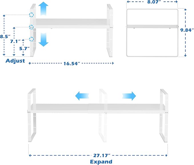 SANNO Expandable Kitchen Shelf Organizers,Cupboard Organizer Rack Space Riser Countertop Kitchen Pantry Cupboard Countertop Shelf Organizers, White, 2 pack - Image 2