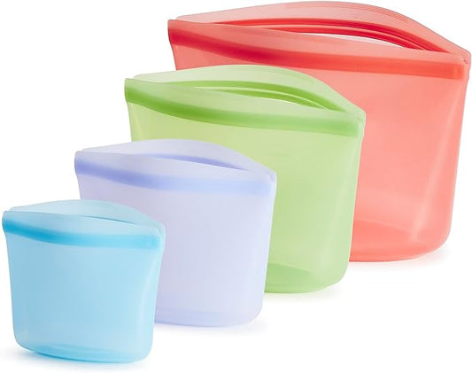 Stasher Premium Reusable Silicone Food Storage Bags, 4-Pack, Multicolor | Food-Safe Silicone, BPA-Free, Leak-Free, Eco-Friendly, Dishwasher, Lunch Bag, Travel Containers, Meal Prep, Lunch, Travel by Stasher