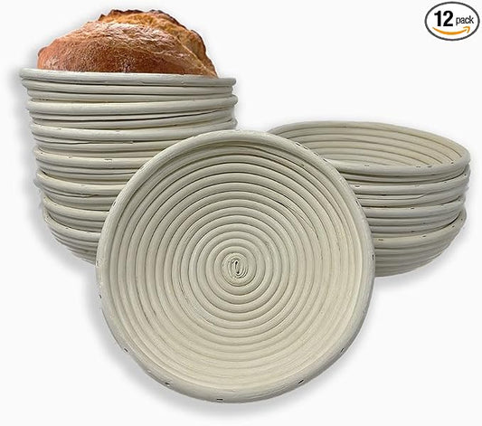 12 Pack 9" Round Banneton Proofing Baskets - Premium Artisan Rattan Bread Proofing Basket Set for Sourdough, Artisan Boules & Dough Rising – Bulk Supply for Home & Bakery by TheLuckyCloverTradingCo