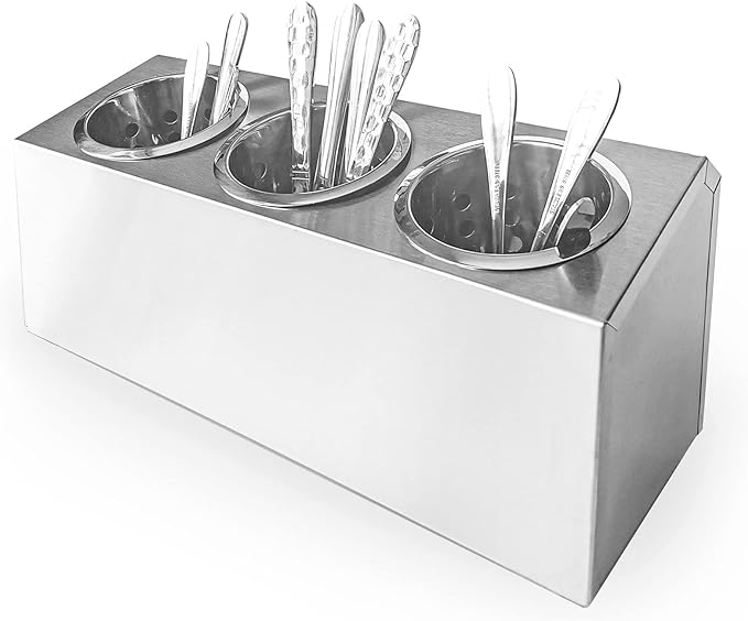 Flatware Organizers Stainless Steel Cylinder Flatware Silverware Utensil Holder Organizer Caddy (3 holes) by overstockedkitchen