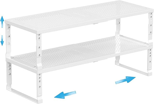 Expandable Spice Rack Kitchen Cabinet Shelf Organizer, Stackable Storage Shelves Racks, Adjustable Counter Shelving for Cabinets, Countertop, Cupboard,Pantry and More(2Packs/White/Medium) by Goodqualityproducts