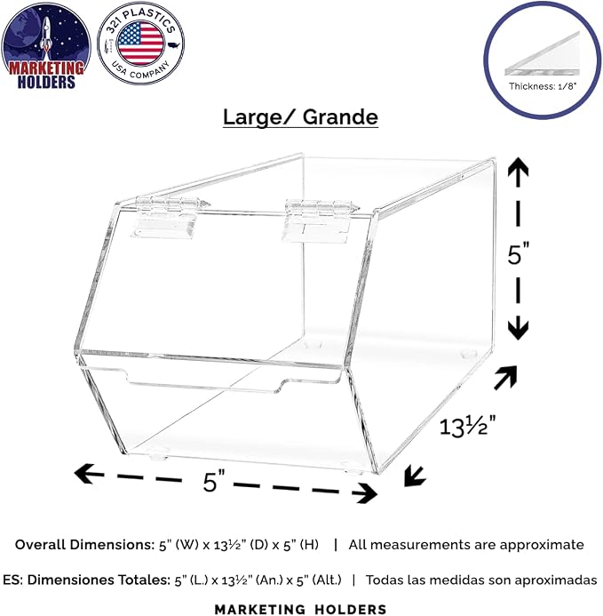Marketing Holders Food Storage Bin with Hinged Lid for Ice Cream Toppings 5" x 13" Candies Nuts Granola Cereal and Snacks No Assembly Clear Acrylic Caddy - Image 5