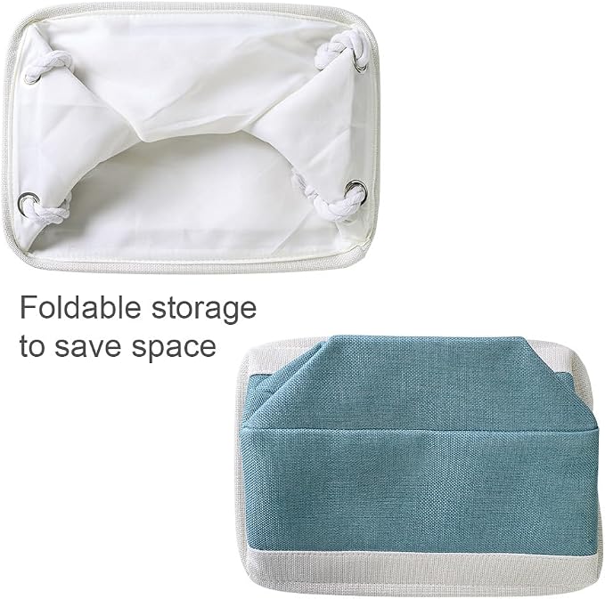 Fabric Storage Bin with Handles,Storage Basket for Home Storage and Organization, Shelf Basket with Cover for Living Room Bedroom Closet（White & Green Medium 13.8L×9.8W×6.7H - Image 7