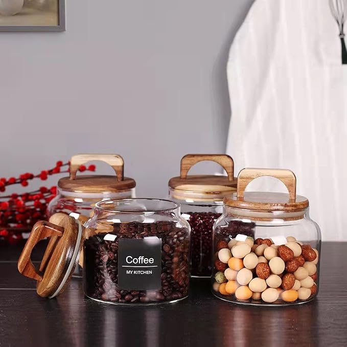 SAIOOL Glass Jars with Airtight Lid [Set of 4],Kitchen Canisters, Borosilicate Storage Containers,Retro Design, jars for Candy,Cookie,Rice,Sugar,Flour, Flour,Pasta,Nuts and Spice Jars - Image 5
