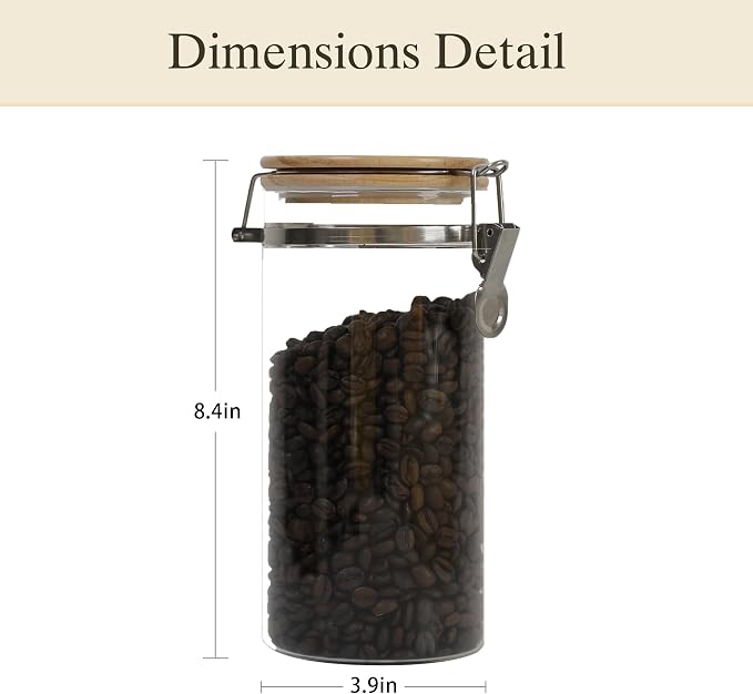 Glass Coffee Canister Coffee Containers for Ground Coffee Coffee Bean Storage Airtight Seal with Locking Clamp, Coffee Bar Accessories Perfect for Kitchen Storage - Image 2