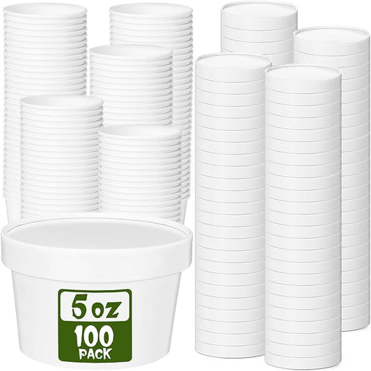Fulmoon 100 Pack Paper Soup Containers with Lids Disposable Paper Food Containers with Vented Lid Kraft Ice Cream Cake Dessert Cups Soup Bowl for Party Hot Food Fruit Microwave(5 oz,White) by Fulmoon