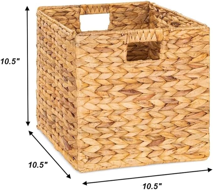 M4DECOR 10.5 x 10.5 Storage Cubes – Water Hyacinth Wicker Baskets for Organizing, Wicker Storage Cubes, Storage Baskets for Shelves (4 Packs 10.5in) - Image 2