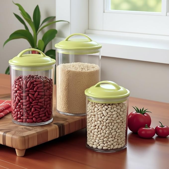 Food Storage Containers, BPA Free Airtight Canisters for Cereal, Pasta, Sugar, Coffee, Flour, Cookies, Loose Tea, for Kitchen Organization, Set of 3 by Reston Lloyd, Lime - Image 2