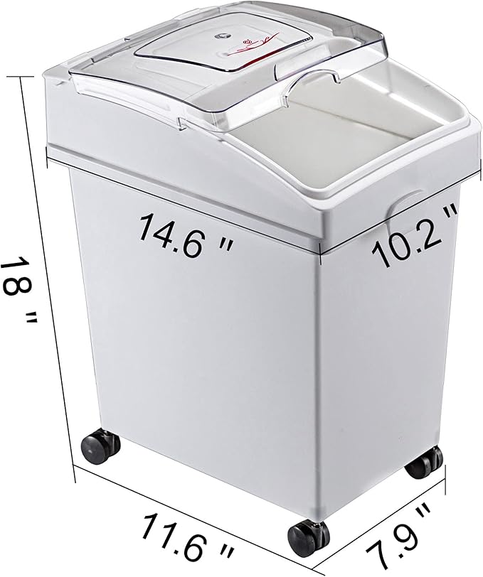 VEVOR Ingredient Bin, 5.2 Gallons Capacity Ingredient Storage Bin, 3 Pcs/Set, PP Material Flour Bins On Wheels, White Shelf Ingredient Bin with Scoop and Sliding Lid, Commercial Storage Bins - Image 3