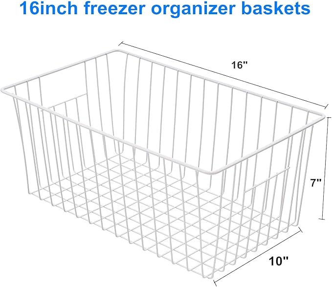 16inch Upright Freezer Organizer Baskets for 13-14,16-21 cu.ft Standup Freezer, Settle freezer chaos and reduce food waste effectively, Durable, Fully Use Space, Improve Air Circulate, White, 2pcs - Image 3