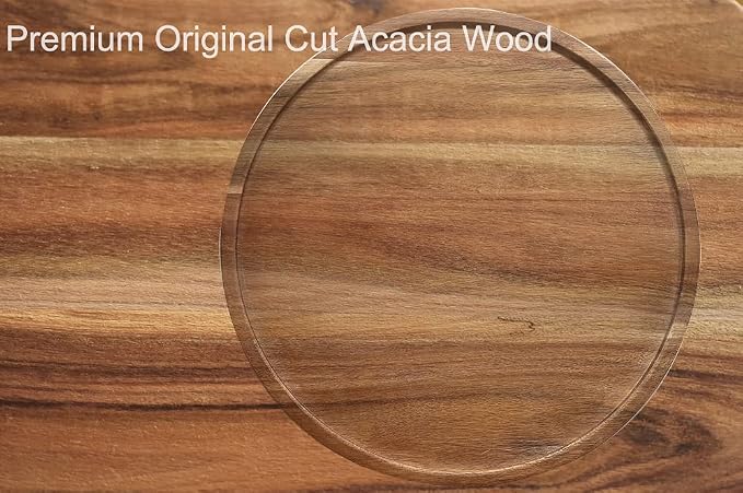 14" Two-Tier Acacia Wood Lazy Susan Organizer Kitchen Turntable for Cabinet Pantry Table Organization - Image 5