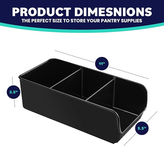 Black Storage Bins for Pantry - 3 Compartment Kitchen Cabinet and Cupboard Storage Organizers, Multipurpose Storage Bins for Snacks, Packets, Pouches, Spice Packets, Plastic Bin for Fridge - 6 Pack - Image 4
